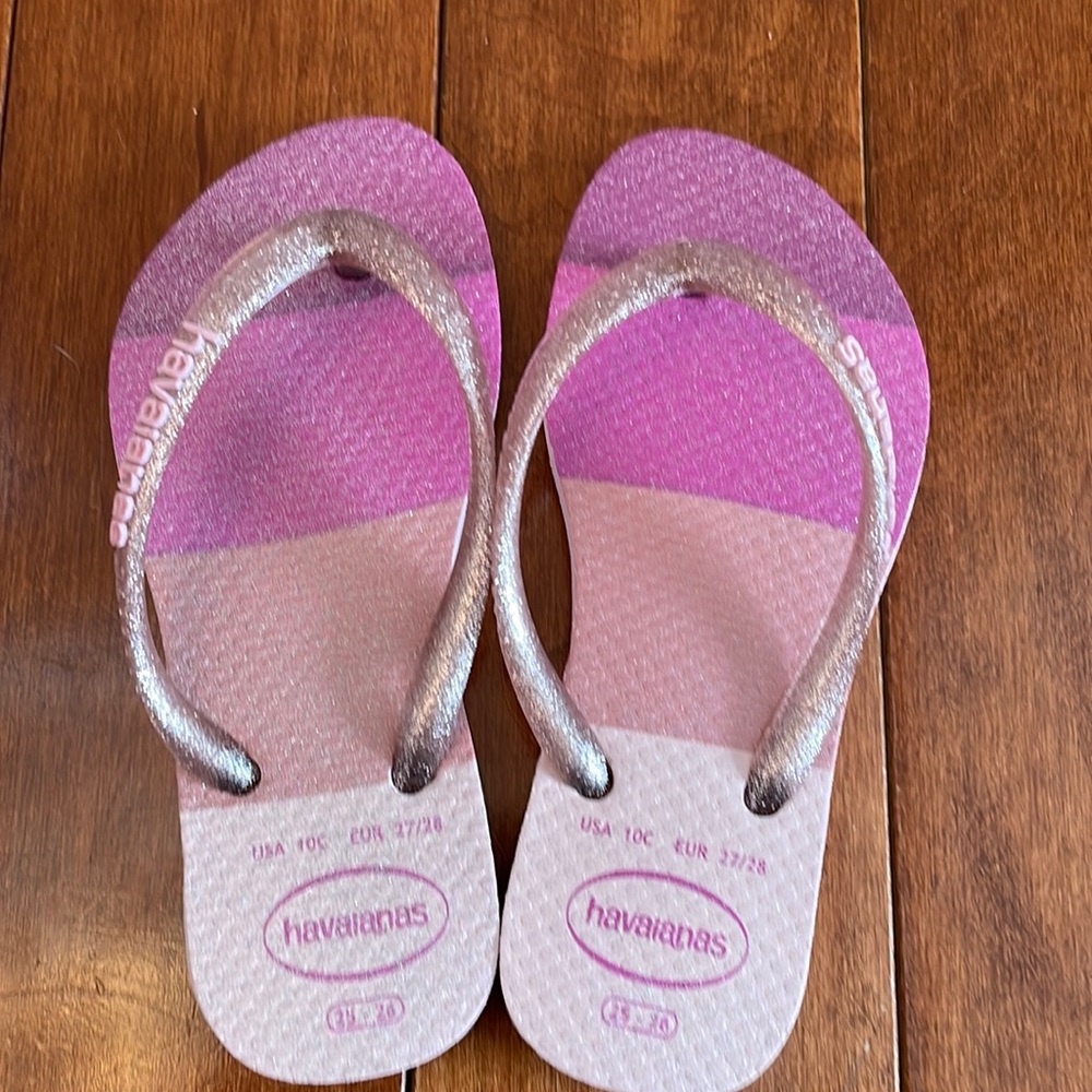 Havaianas Girls Pink Gradient Glitter Strap Flip Flops
